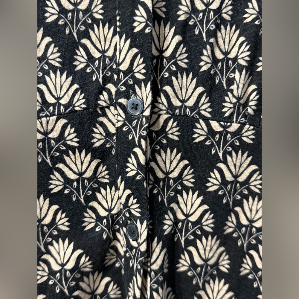 Boden Button Jersey Mini Tea Dress in a black/ beige dandelion pattern‎ Size 6 - Picture 4 of 10